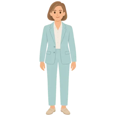 Illustration d'une femme en tenue de travail, le personnage Patronne.